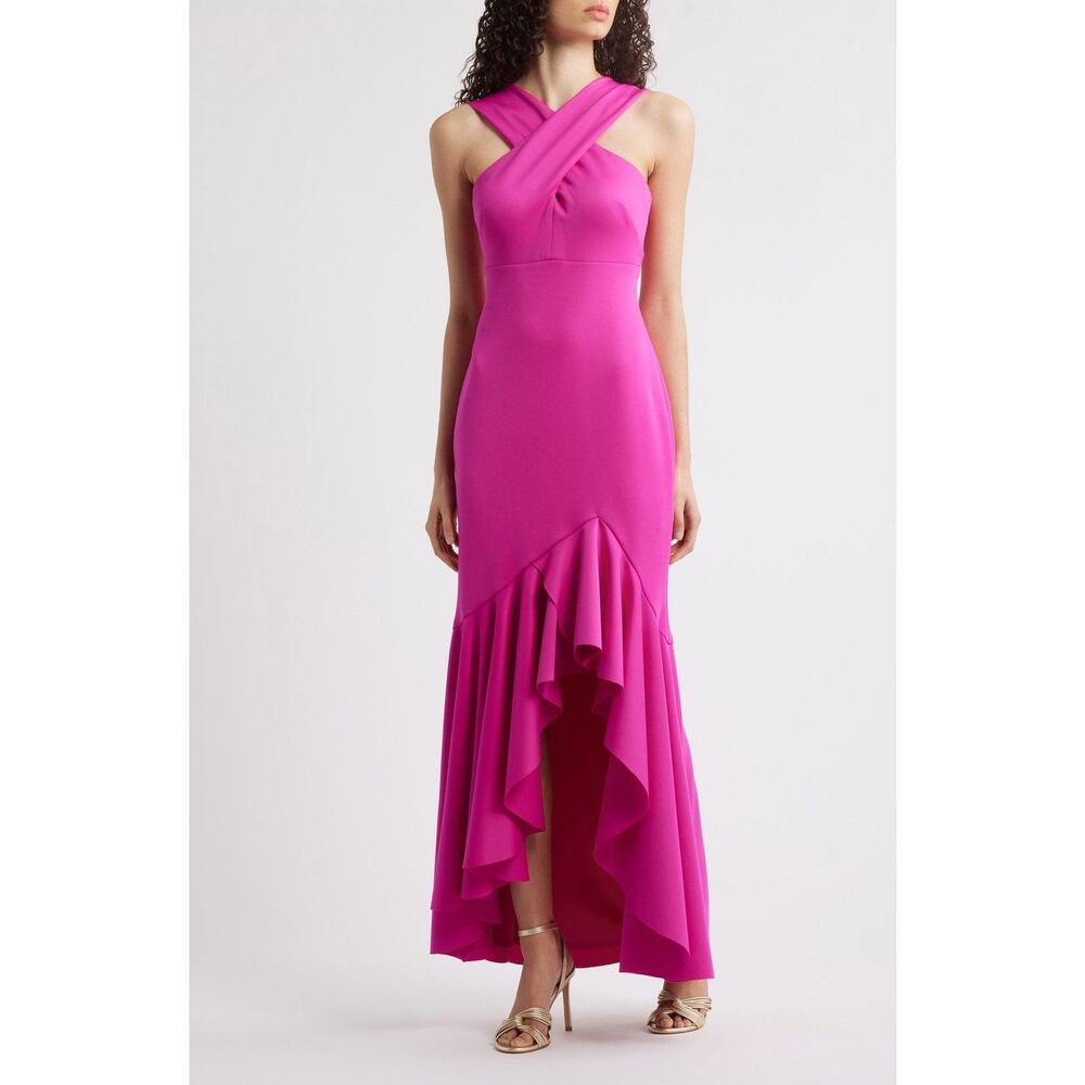 Eliza J Size 10 Pink Cross Neck High-Low Evening Dress